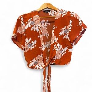 Elegant Floral Tie-Front Blouse